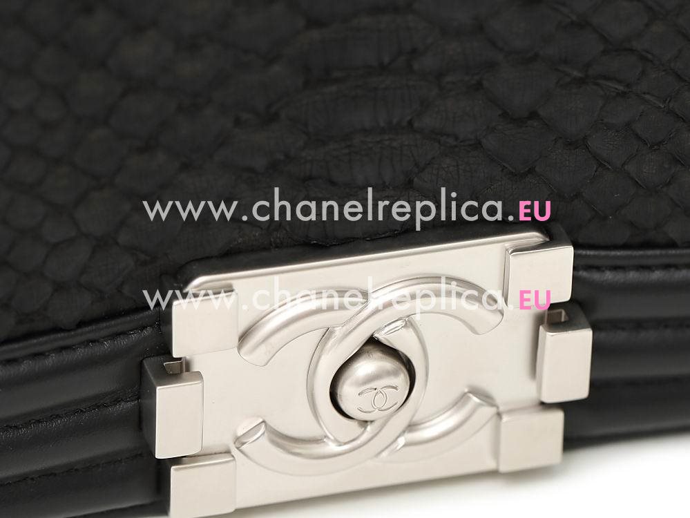 Chanel Real Python Skin 28cm Boy Bag Silver Chain Black A90420