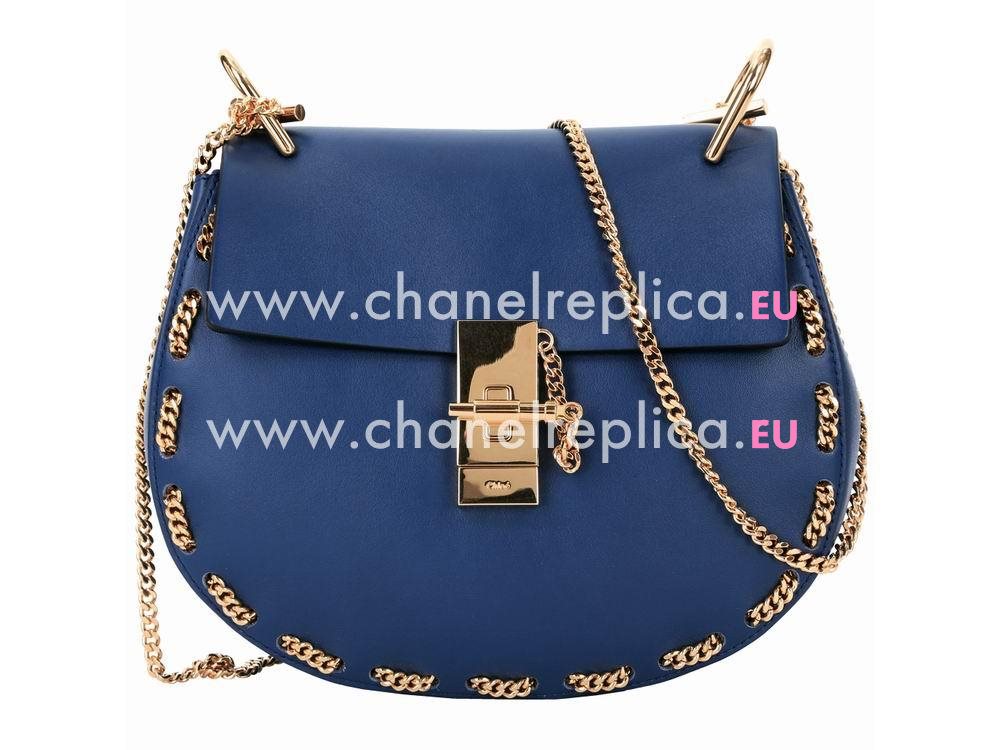 Chloe Drew Smooth Leather Around Golden Chain Bag Blue CH774079