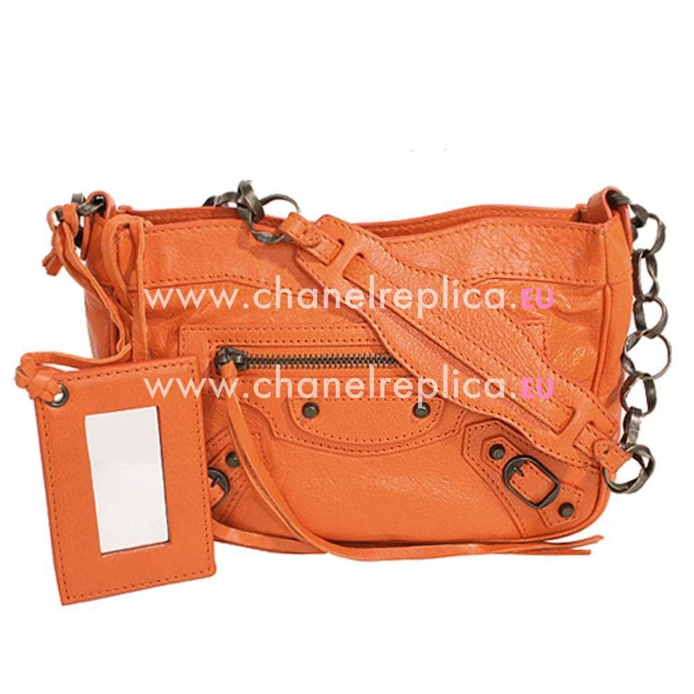 Balenciage Miroir Calfskin Aged Brass hardware Bag Orange B2055070