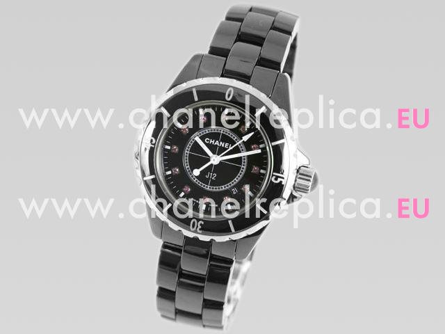 CHANEL Sports J12 Ruby Index Ceramic Black Ladys Watch H1634