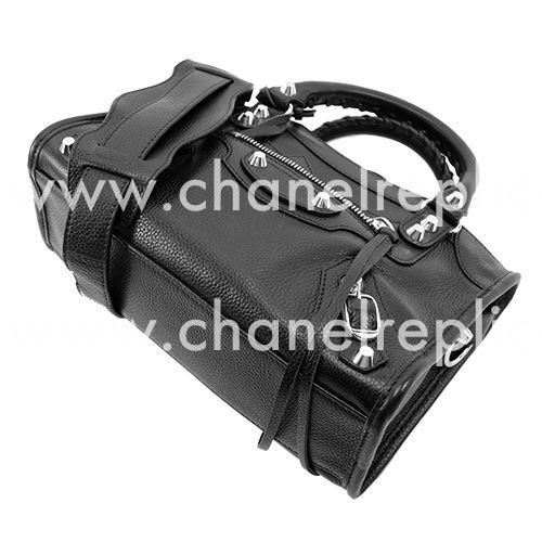 Balenciaga Mini City Silvery Button Calfskin Bag Black B7050711