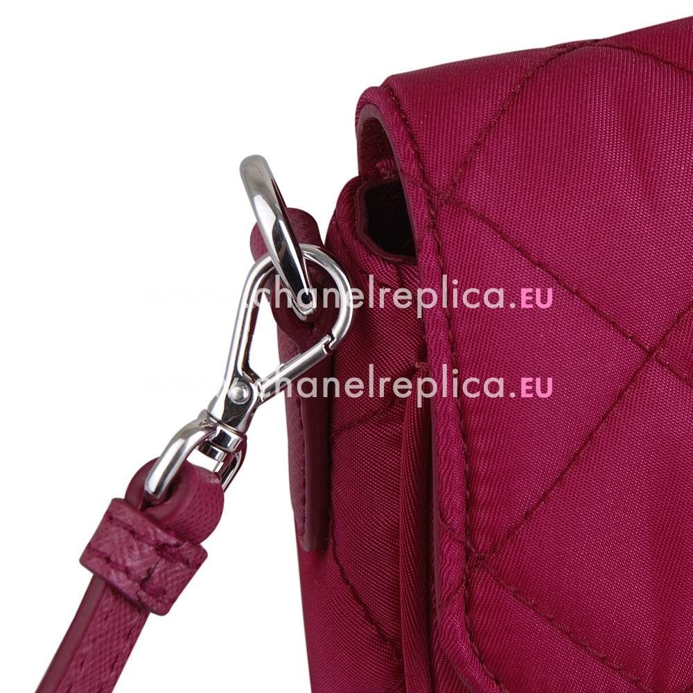 Prada Teaauto Saffiano Rhombic Nylon Chain Shoulder Bag Peach PR708633