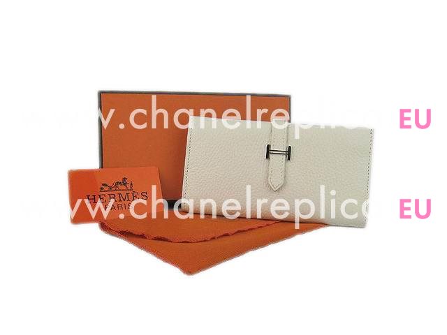 Hermes Dogon Clemence Leather Wallet Off-white H0005M