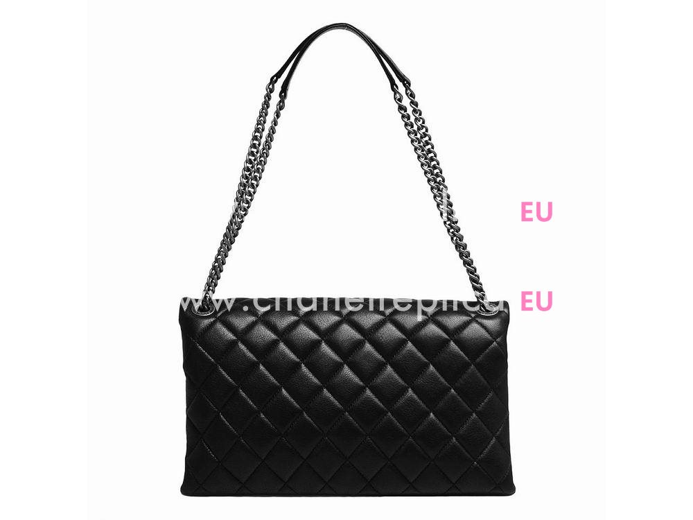 Chanel Classic Quilted Calfskin CC Logo Shoulder Bag Black A57597