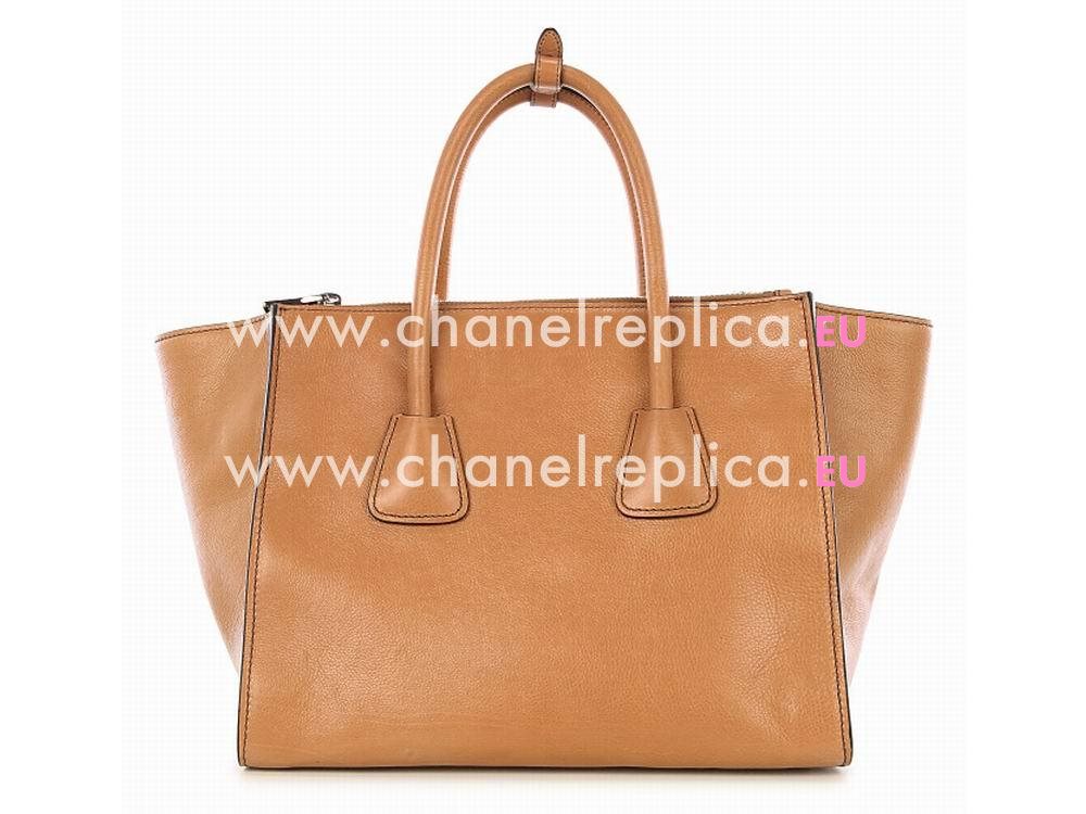 Prada Glace Calfskin Triangle Logo Large Bag Camel P536288