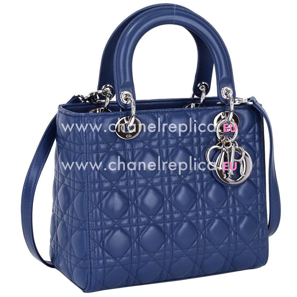 Dior Lady Dior Lambskin Medium Handbags Blue DB607853