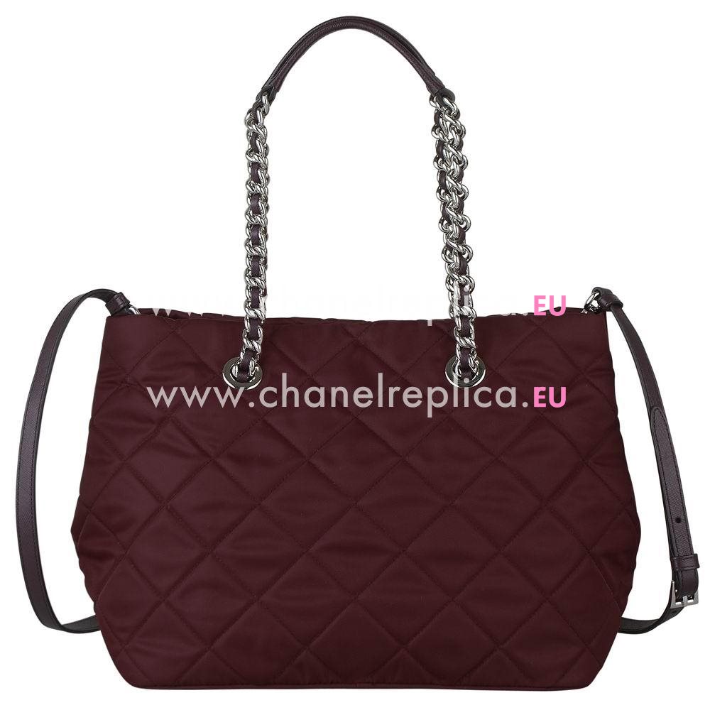 Prada Teaauto Saffiano Classic Triangle Logo Nylon Chain Handle/Shoulder Bag Burgundy PR6101905