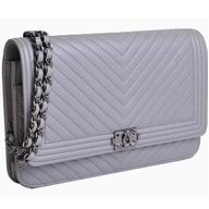 Chanel Lambskin Chevron Woc Bag Silver Chain Gray A59588