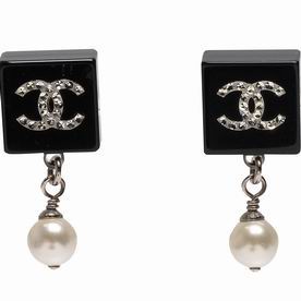 Chanel CC Logo Metal/Crystal Earring Silver FE291380