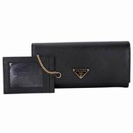 Prada Saffiano Classic Gold Embossment Logo Cowhide Wallet In Black PR61018015
