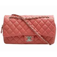 Chanel Easy Jumbo Caviar Leather Coco Bag Silver Chain Orange Pink A67742D