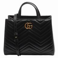 Gucci Classic Marmont GG Logo Calfskin Bag In Black G7021306