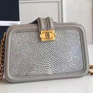 Chanel Classic Gold Hardware Trichogaster leeri Leather Shoulder Bag Silvery Gray C6120404
