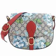 Gucci Blooms GG Supreme PU Leather Flower Handle Bag In Khaki Red G595271