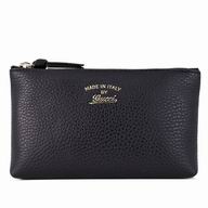 Gucci Swing Gold Logo Calfskin Cosmetic Bag In Black G6111507