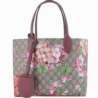GUCCI Cowhide and Canvas Blooms Small Bag KhakiXPurple 372613 CU710 8693