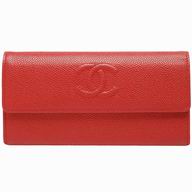 Chanel Caviar Emboss CC Logo Wallet Bright Red C57205