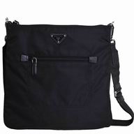 Prada Classic Triangle Logo Cowskin Nylon Message Bag Black P7021607