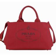 Prada Canapa Emboss Logo Denim Medium Size Bag Red BN56917