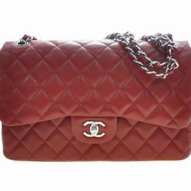 Chanel Patent Leather Jumbo Size Coco Flap Bag Silver Chain Red A58600CREDSS