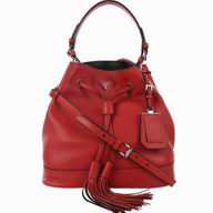 Prada Secchiello City Triangle Logo Calfskin Tassels Noe Red PR53699