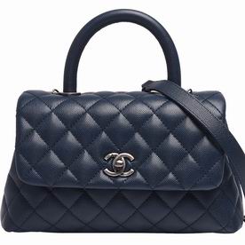 Chanel Coco Handle Caviar Anti-silver Chain Trapezoid Bag Navy Blue A2119F5