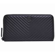 Chanel Lambskin Chevron Quilted Long Wallet Black A638637