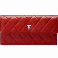 Chanel Caviar Silver CC Long Wallet In Red A51877