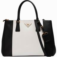 Prada Saffiano Cowhide Lady Large Shopping Tote Black/Wihte P536893