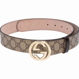 Gucci GG Plus Fabric Cowhide Gold Buckle Belt Coffee 9082264