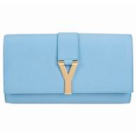 YSL Chye Leather Clutch Y Calfskin Small Bag In Light Blue YSL4889537