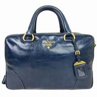Prada Vitello Shine Relievo Logo Calfskin Boston handbag Blue PR4862462