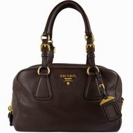 Prada Saffiano Calfskin Triangle Logo Boston Bag Deep Coffee PB3091M2