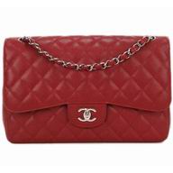 Chanel Caviar Jumbo Double Flap Bag Red Silver Chain A58600Y06500