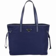 Prada Classic Tessuto Triangle Logo Calfskin Nylon Bag Blue P7011905