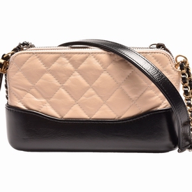 Chanel Calfskin Gabrelle Two-tone Color Mini Hobo Bag Light Camel/Black A32F511