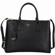 Prada Saffiano Lux Triangle Logo Plate Shouldbag In Black PR597E22