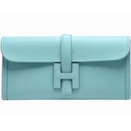Hermes Classic Jige Elan Epsom Leather Long Wallet Light Blue H54158
