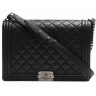 Chanel Lambskin 30cm Boy Bag Anti-Silver Chain Black A57595