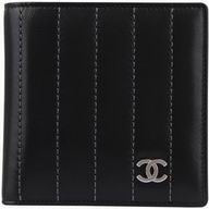 Chanel Lambskin White Stitching Short Wallet Black C0042-B