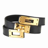Hermes Cowskin R-Bracelet Black/Gold H7022004