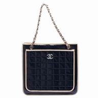 Chanel Classic Goatskin Patent Leather Silvery Chain Check Bag Deep Blue C6111703