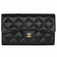 Chanel Classic Gold CC Caviar Long Wallet Black Gold C31506