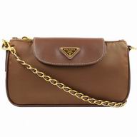 Prada Triangle Logo Plate Gold Cluch Nylon Bag In Coffee PBT0779