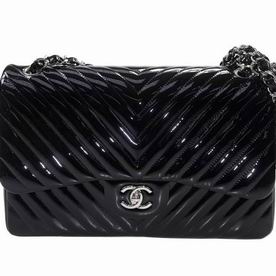 Chanel Patent Leather V Jumbo Size Coco Flap Bag Silver Chain Black A58600VBLKV