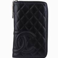 Chanel Cambon Lambsin Leather Wallet Black/Pink A77167