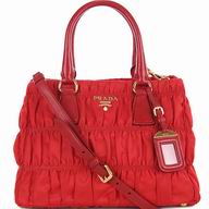 Prada Gaufre Ruffled Nylon Gold Logo Handbag In Red PBR4962
