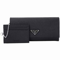 Prada Saffiano Triangle Logo Cowhide Wallet In Black PR61018020