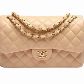 Chanel Classic Jumbo Silvery Hardware Goatskin Coco Shoulder Bag Complexion C6112102