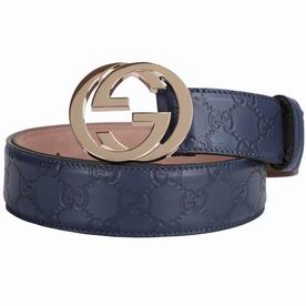 Gucci Guccissima Embossed Cowhide Gold Buckle Belt Blue G5142202